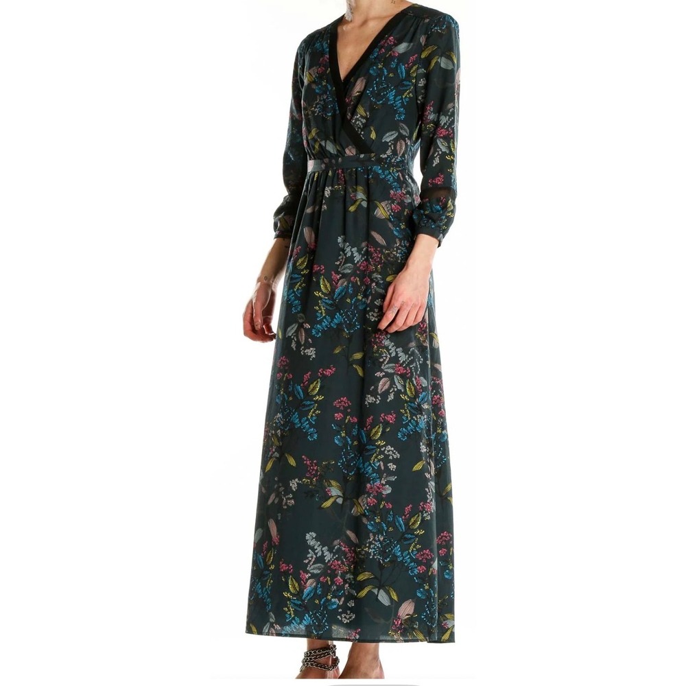 Banana Republic Deep Green Floral Maxi Dress Fully Lined Gorgeous! Size 4
